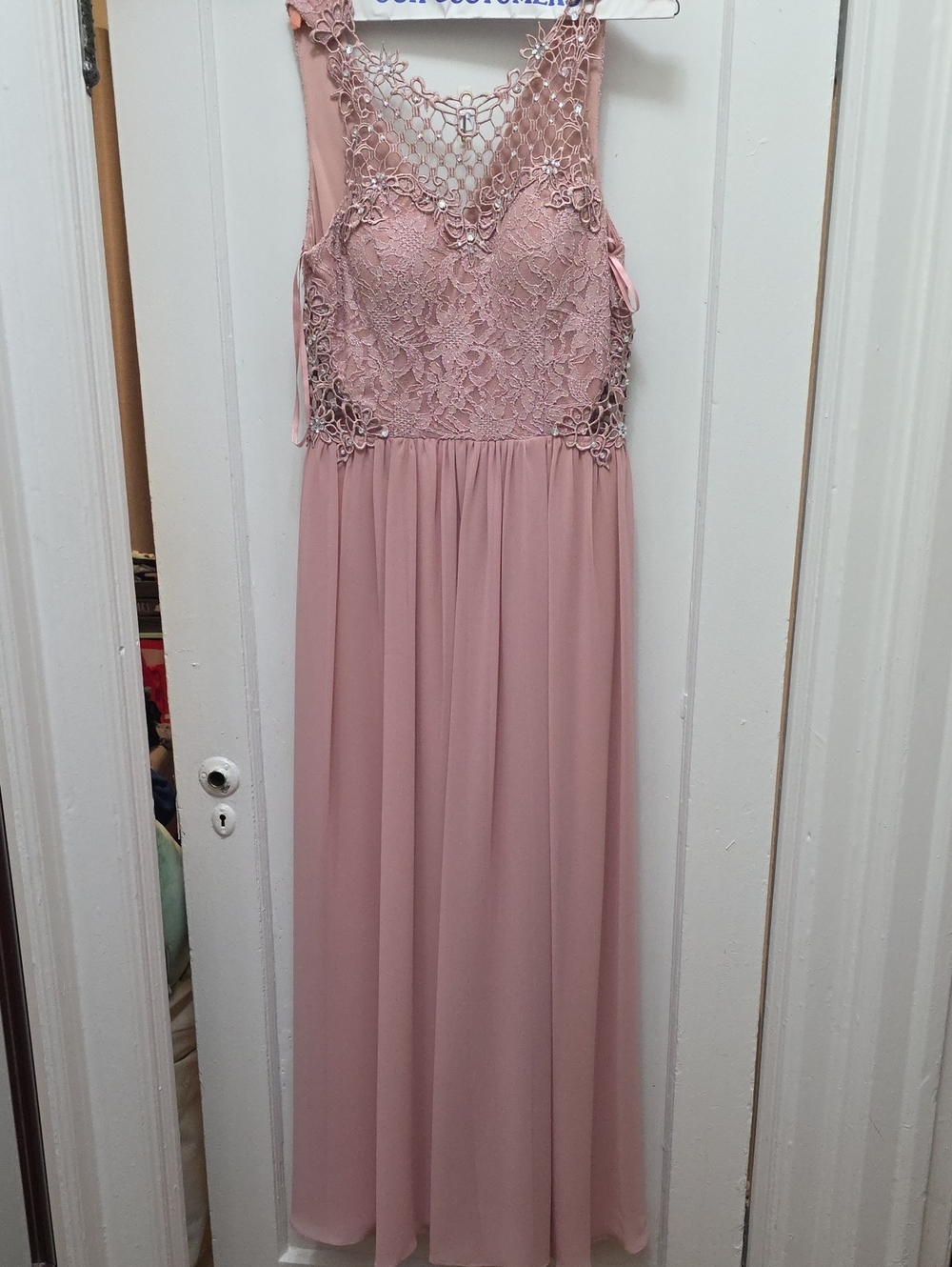 City Studio Lace Bodice Chiffon Maxi Dress in Dusty Pink